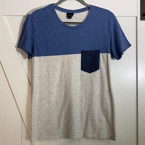 Zara Man T-shirt in Heather Grey Navy Blue Pocket